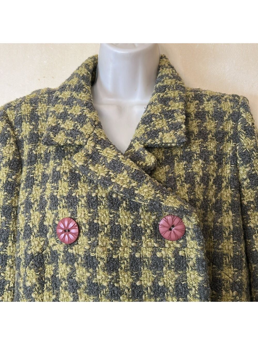 INC Green/gray plaid double breasted overcoat size M - Picture 2 of 8